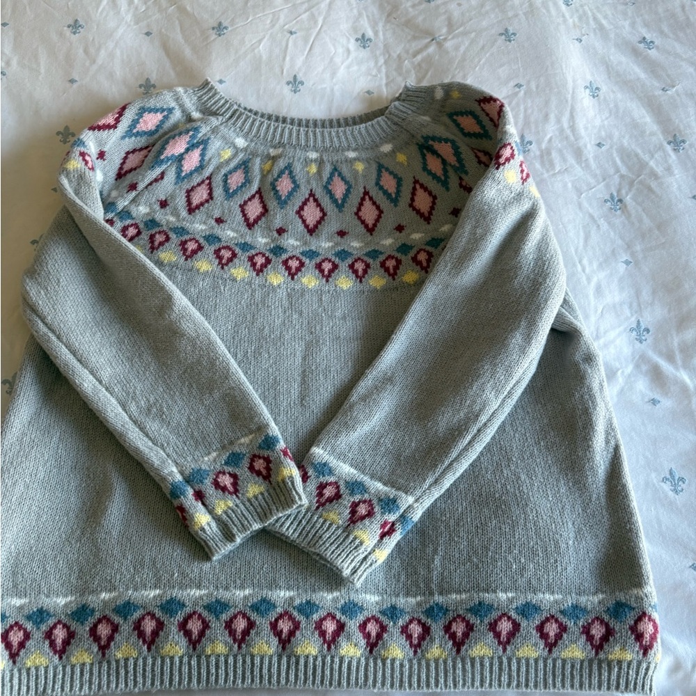 Gray Crew Neck Sweater with Nordic Pattern